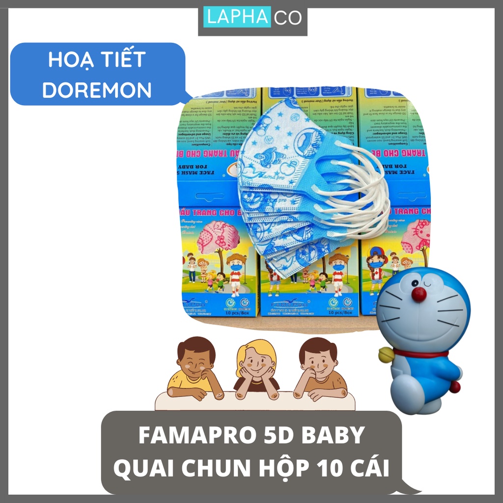 Hộp 10 cái Khẩu trang y tế em bé lớp Famapro 5D BABY QUAI CHUN 2-4 tuổi