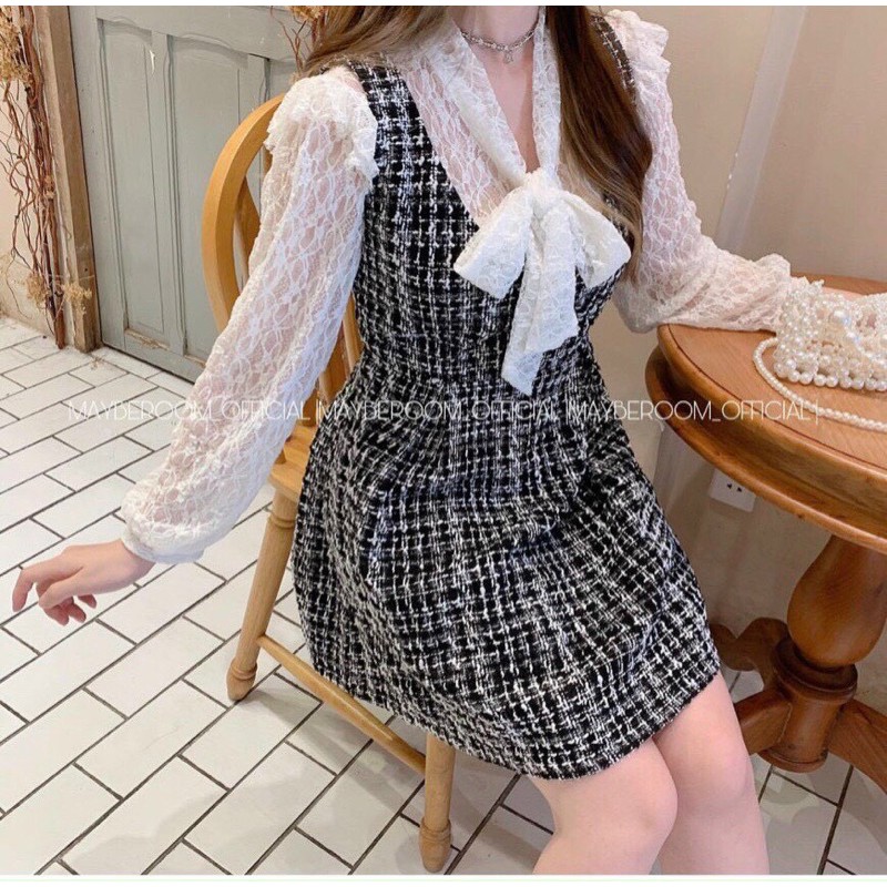 SET ĐẦM DẠ ÁO REN |hình thật chụp trải sàn|