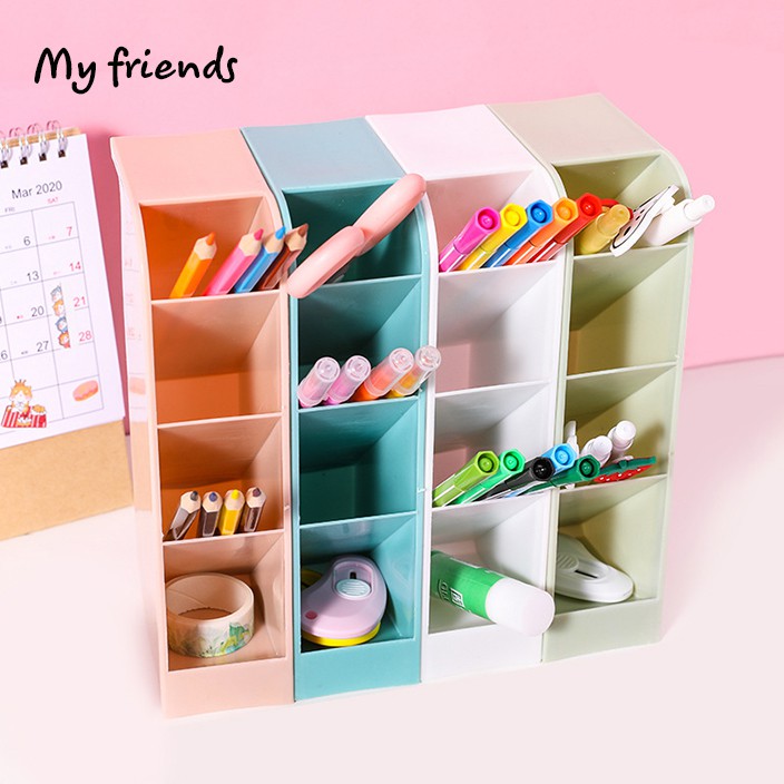 KỆ/ CỐC CẮM BÚT ĐỂ BÀN 4 NGĂN  CÓ THỂ ĐẶT NGANG HOĂC DỌC NHIỀU MÀU SẮC