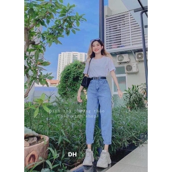 QUẦN BÒ BAGGY, QUẦN JEAN BAGGY NỮ  CẠP CAO CHẤT LIỆU JEAN MỀM TRƠN MÀU XANH