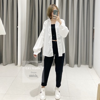 Áo sơ mi trắng form rộng oversize tay bồng - ẢNH TỰ CHỤP
