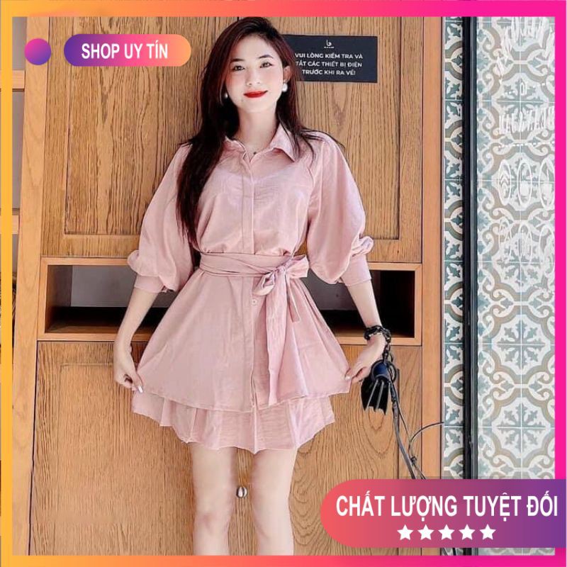 [Mã FADI5K245 giảm 5K đơn 0đ] Combo Váy Áo 💦 set sơ mi thắt nơ chân váy xoè Mã SET06 | BigBuy360 - bigbuy360.vn