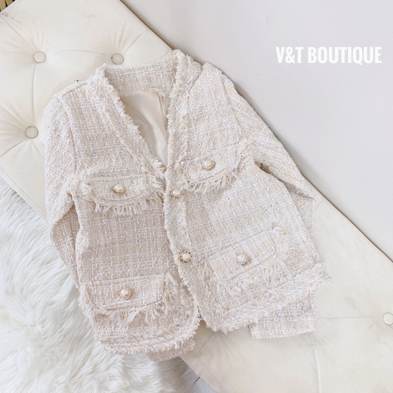 Áo khoác tweed ngắn, khoác dạ nữ hàng quảng châu