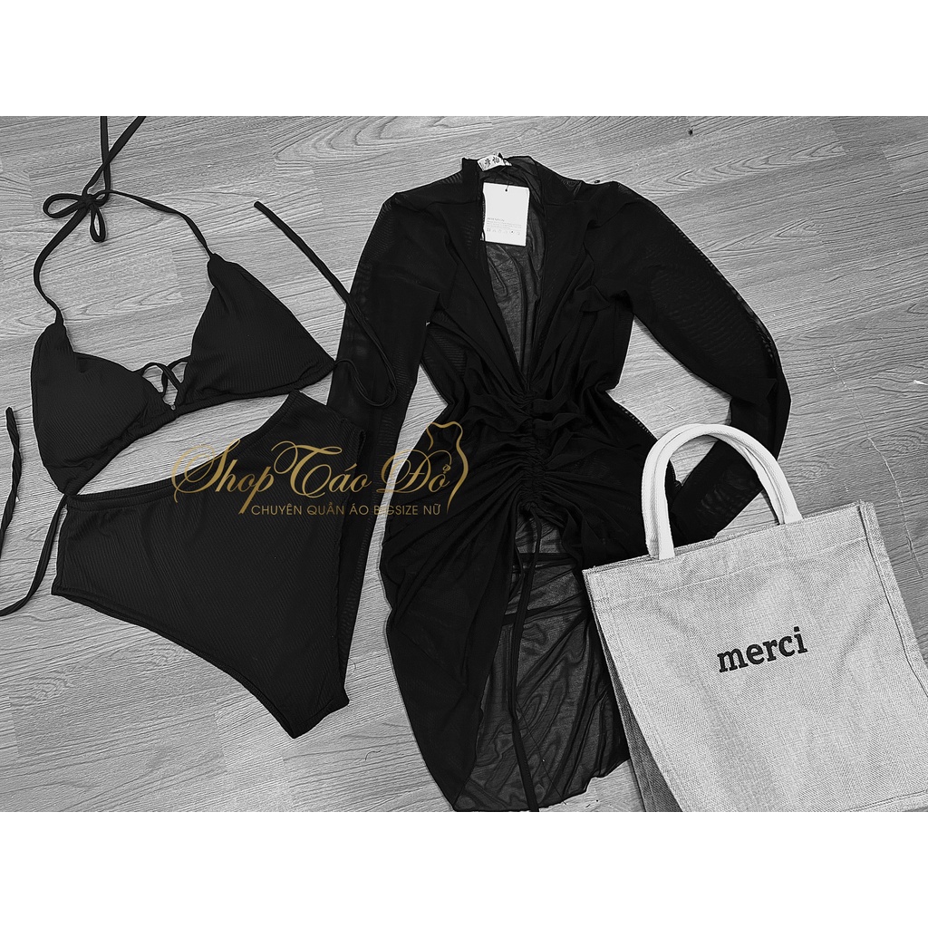 Set 3 món Bikini 2 mảnh phối áo lưới rút eo siêu sang chảnh 🍎🍎🍎