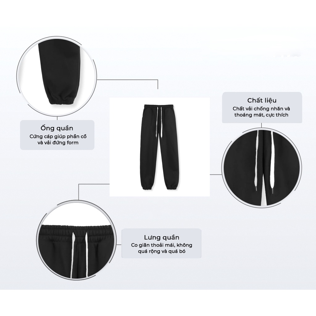 Quần Jogger Nam Nữ Trơn Basic Phong Cách Thể Dục Thể Thao Năng Động Cá Tính Unisex Màu Đen QDN960 Zunichic