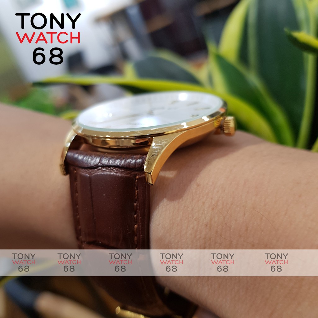 Đồng hồ cặp đôi nam nữ Halei viền vàng dây da siêu mỏng Tony Watch 68