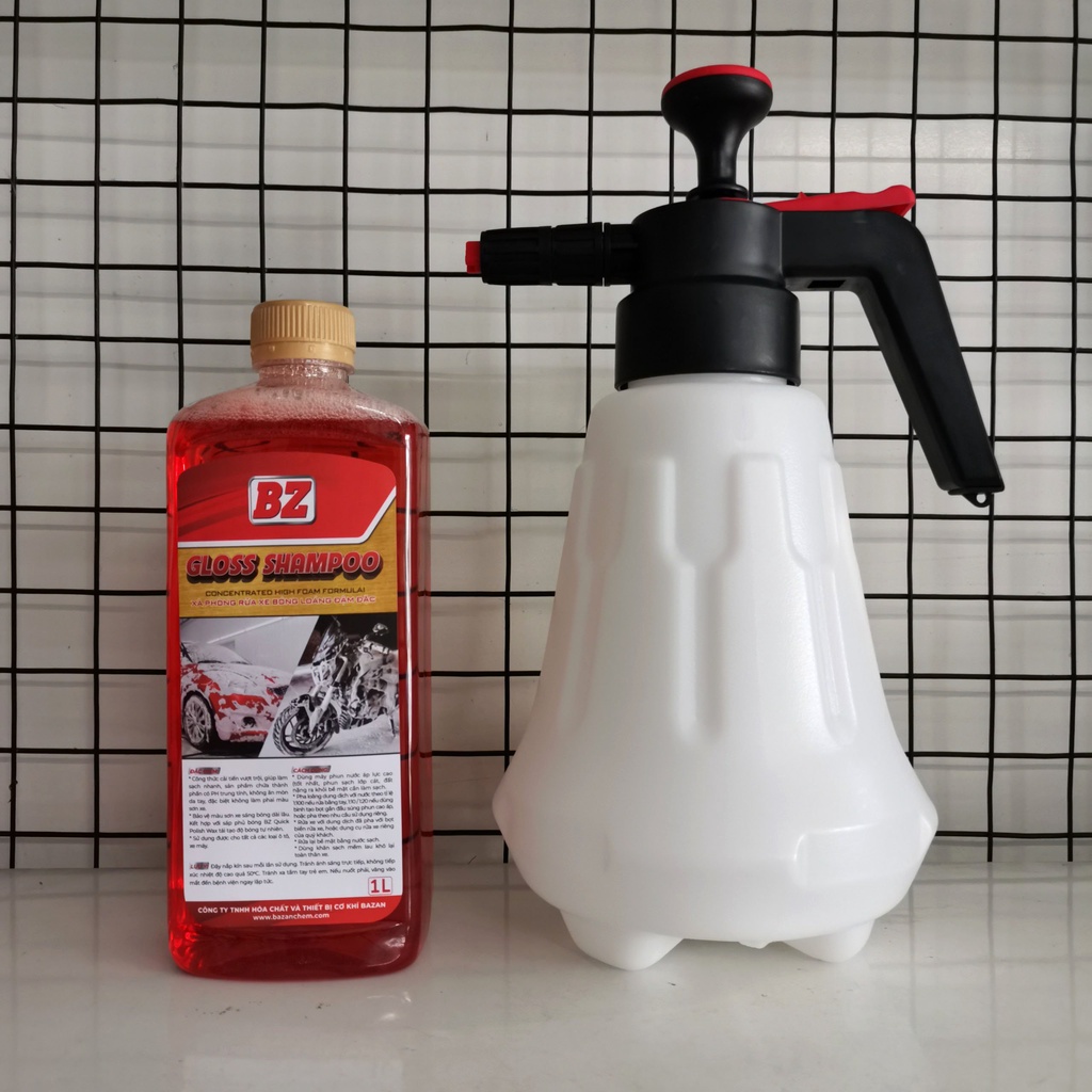Combo bình xịt bọt tuyết 2 lít kèm nước rửa xe BZ vệ sinh xe máy xe ô tô, bình nước tưới cây cầm tay tiện lợi