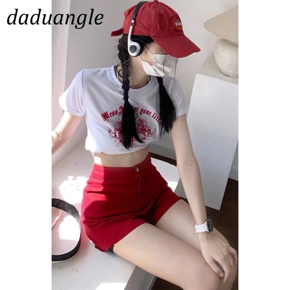Quần ngắn daduhey denim lưng cao màu trơn có co giãn thời trang mùa hè 2022 dành cho nữ