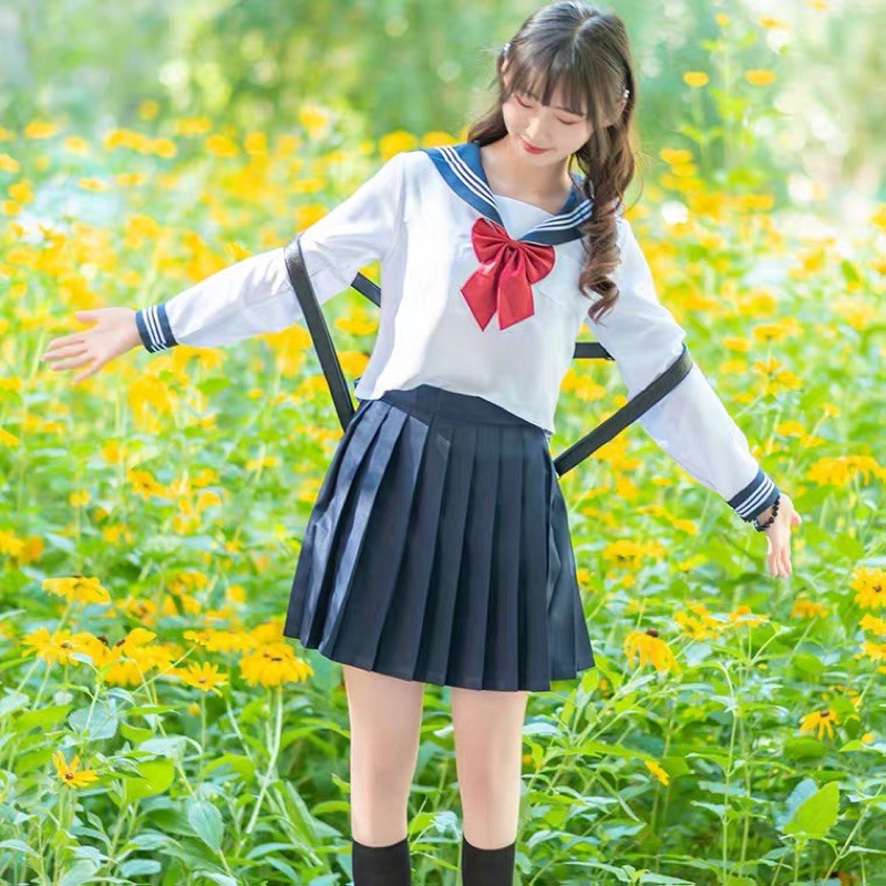 [Có sẵn] Đồng Phục Học Sinh Nhật Bản Áo Thuỷ Thủ Và Chân Váy Màu Đen | BigBuy360 - bigbuy360.vn