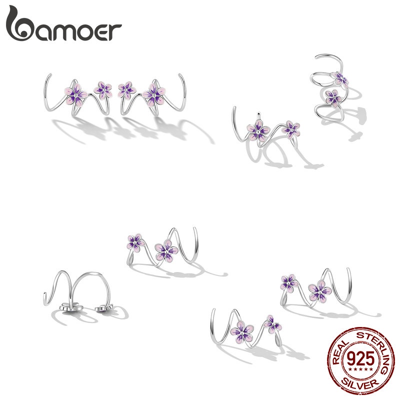 Bông tai Bamoer bạc 925 hình hoa đính đá thời trang