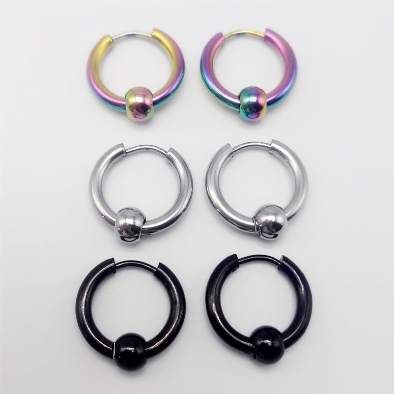 Khuyên Tai Bông Tai Nam Nữ Tròn Charm Bi Thép Titan Không Gỉ