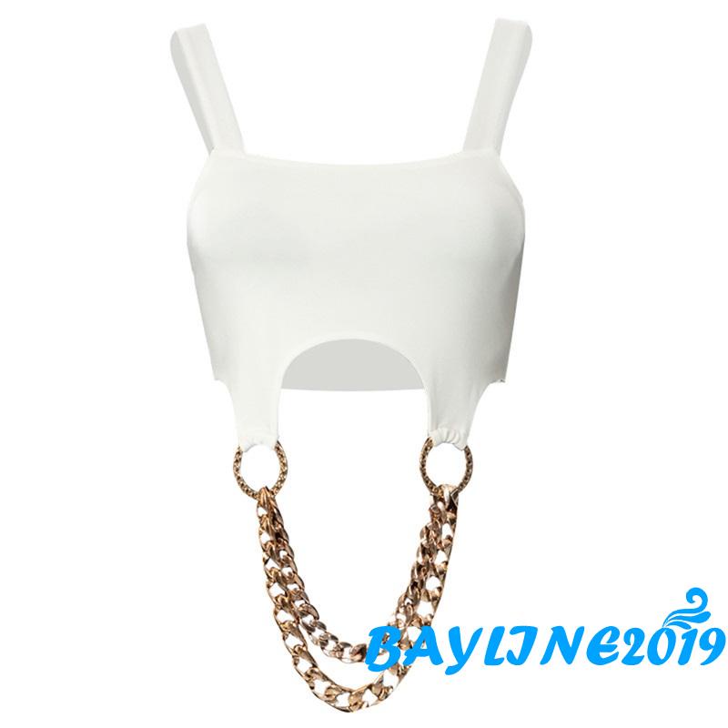 Áo hai dây cổ chữ U màu trơn phối dây xích kim loại ôm dáng hở lưng thời trang dành cho nữ