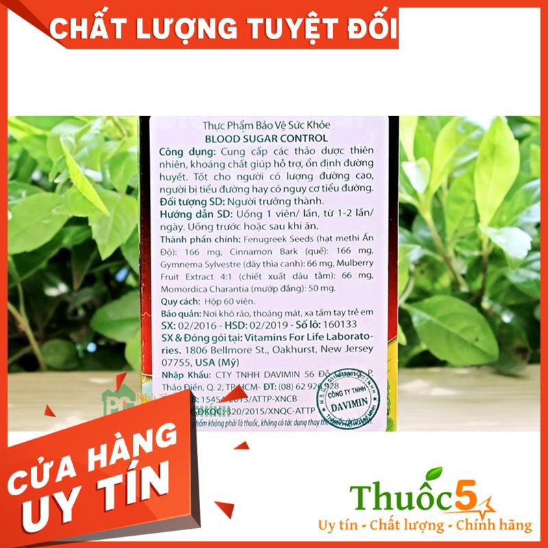 Viên Uống Blood Sugar Control Hỗ Trợ Ổn Định Đường Huyết Trong Máu, Đẩy Lùi Tiểu Đường Hộp 60 Viên