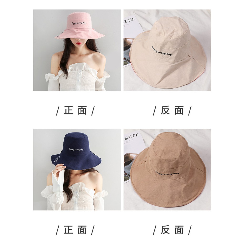 nón vải vành rộng mặt cười - nc80