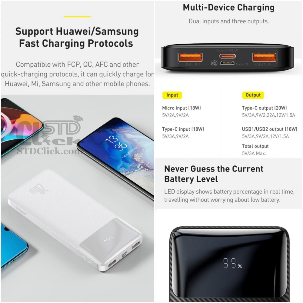 PIN SẠC DỰ PHÒNG BASEUS BIPOW CHÍNH HÃNG 10.000 mAh - 20.000 mAh - 30.000 mAh CÔNG SUẤT 15W - 20W