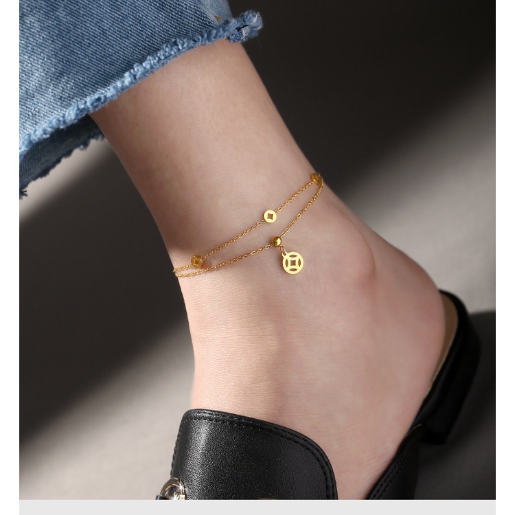 [FreeShip] Lắc chân nữ titan bốn đồng xu thời trang O1-206 - CAM KẾT KHÔNG BAY MÀU