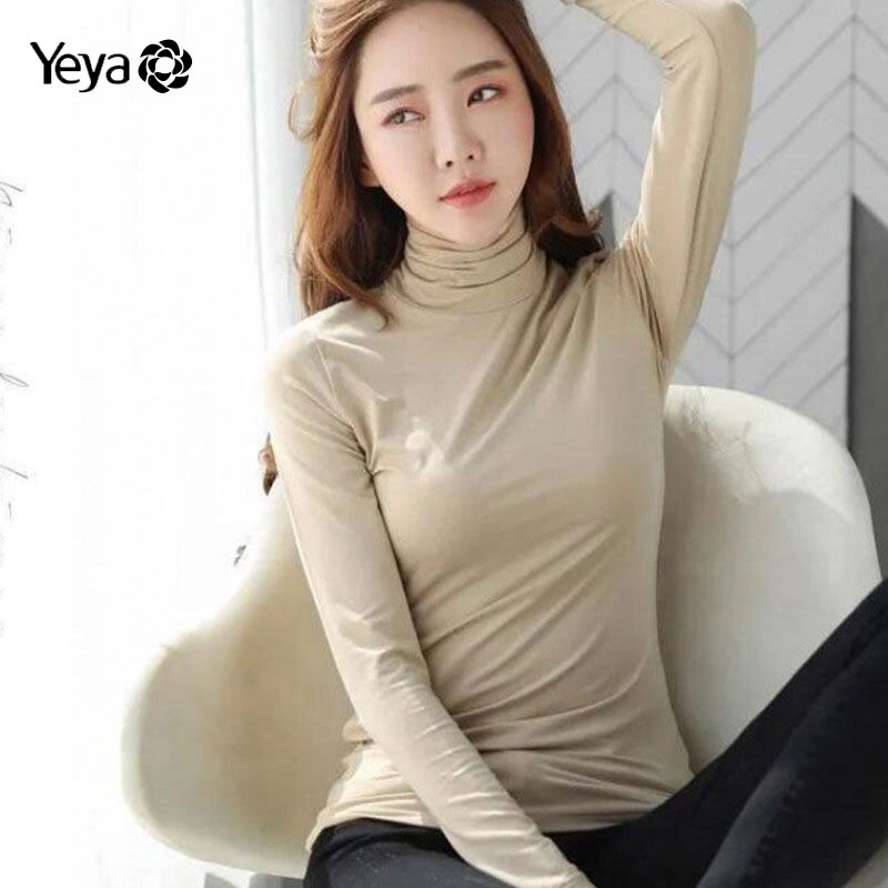 Áo thun YEYA màu trơn cổ cao vừa thời trang cho nữ