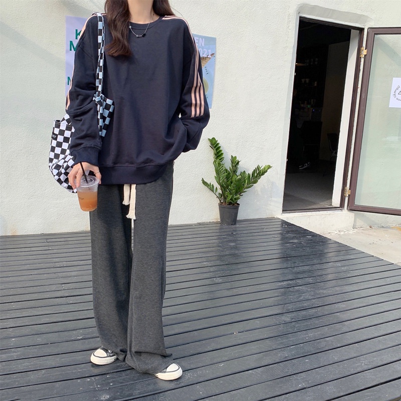 IELGY    Áo Sweater Mỏng Tay Dài Dáng Rộng Kẻ Sọc Xinh Xắn Cho Nữ