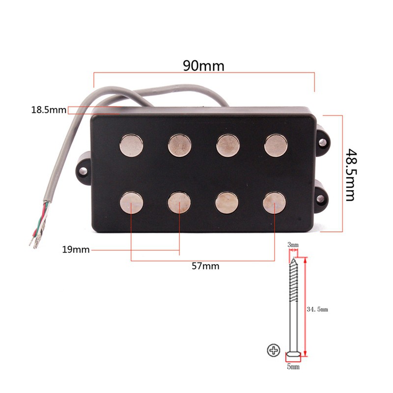 Open Bass 4 String Double Coil Humbucker Pickup 57MM for Bass Guitar