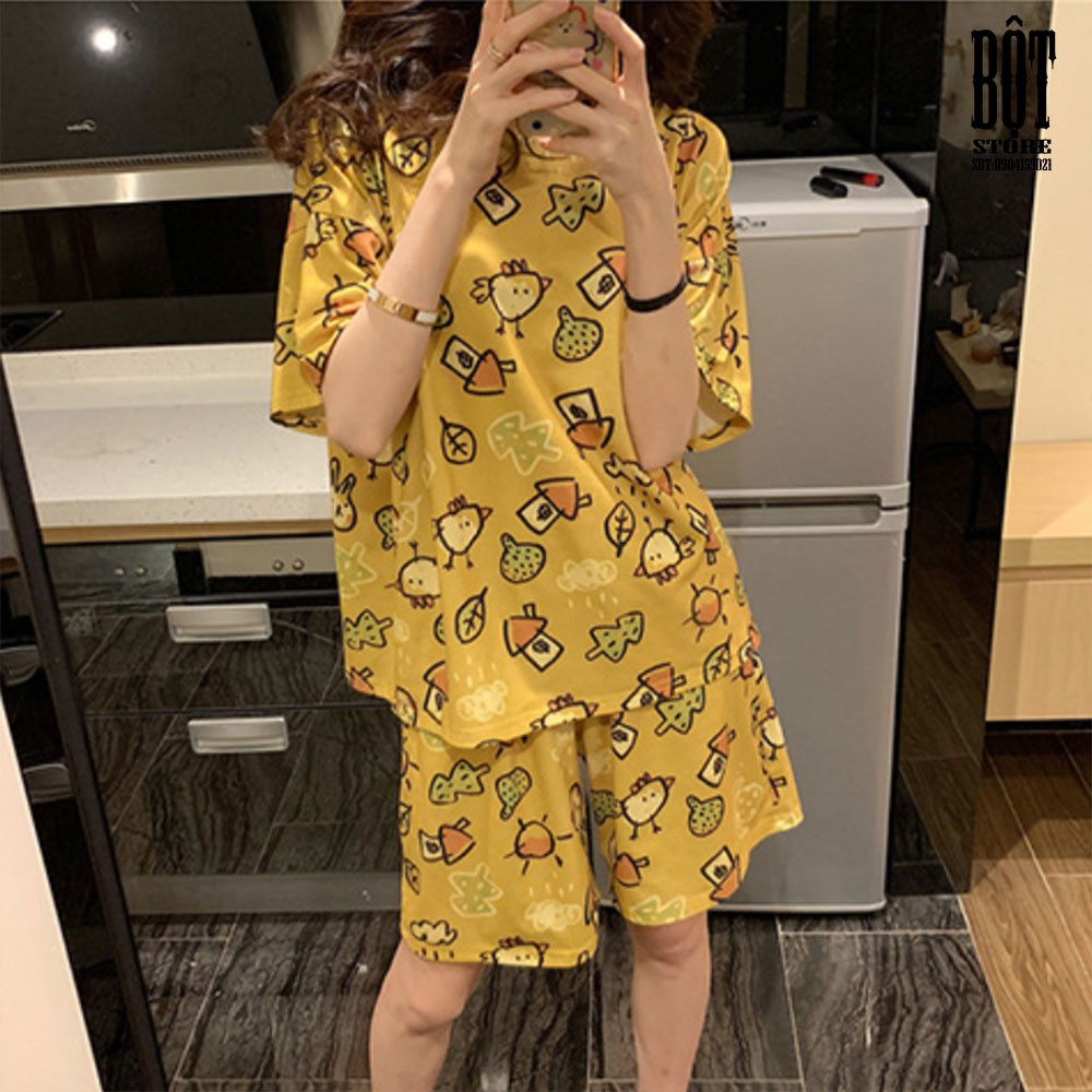 Bộ đồ ngủ thun cotton cộc tay cho nữ chất mát mặc ngủ hoặc đi chơi mùa hè DN09 | BigBuy360 - bigbuy360.vn