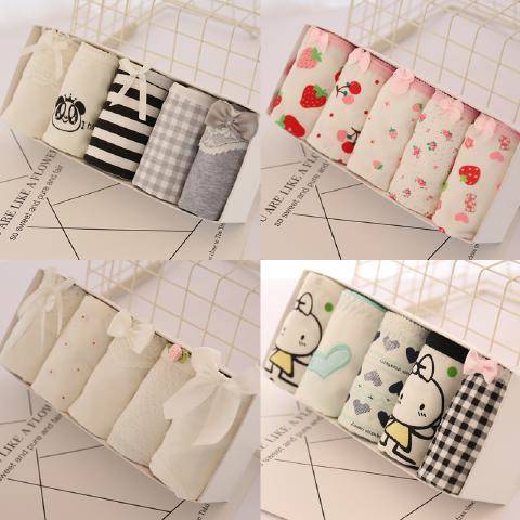 Năm gói đồ lót nữ đồ lót nữ dễ thương cotton hoạt hình quần học sinh trung bình eo thấp kích thước lớn