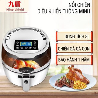 Nồi chiên không dầu Nine Shield 8L khoang kính, có lưỡi đảo - Bảo hành 12 tháng