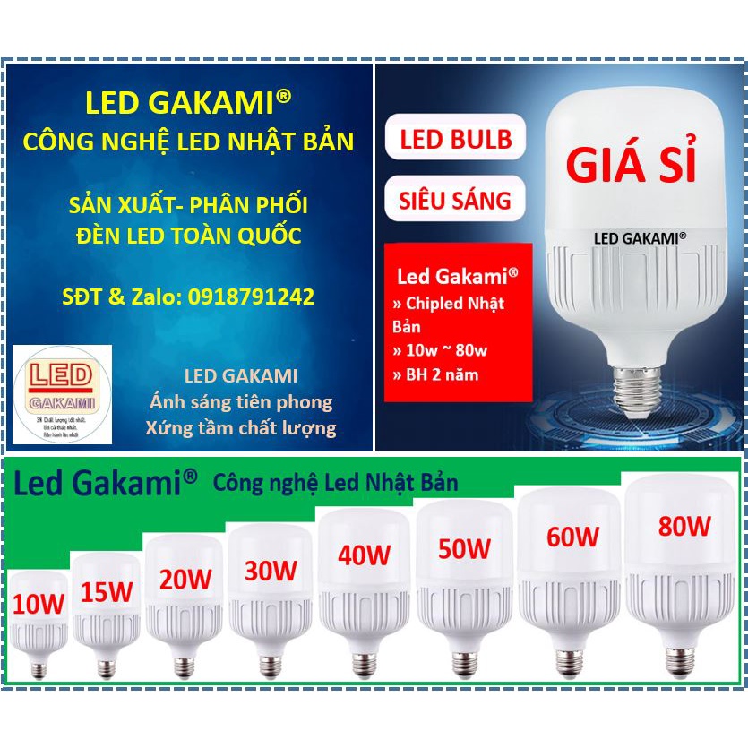 Bóng đèn LED trụ 20w 30w 40w 50w 60w 80w siêu sáng, chất lượng cao, sử dụng chipled Gakami Nhật Bản cao cấp