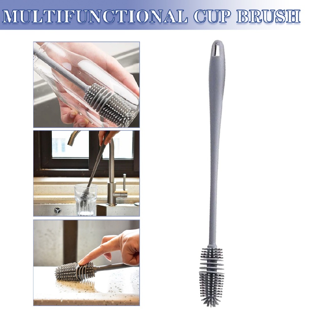 Long Handle Silicone Bottle Brush Cup Scrubber Kitchen Glass Cleaner