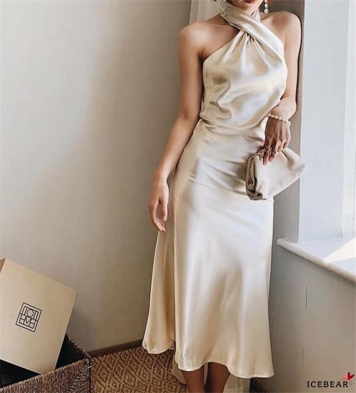 Đầm Hai Dây Dáng Ôm Trơn Màu Hở Lưng Gợi Cảm Dành Cho Nữ