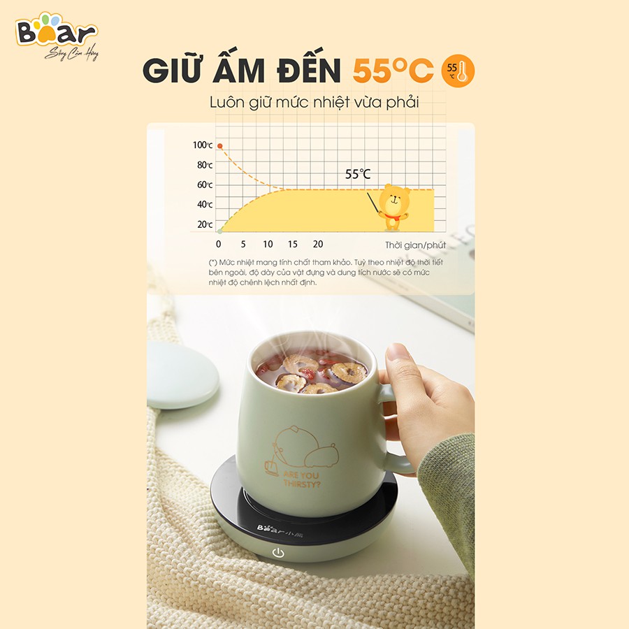 Set Cốc Kèm Đế Hâm Nóng Giữ Nhiệt Bear Chính Hãng DRBD-A16C1 - Tặng Kèm Thìa Khuấy