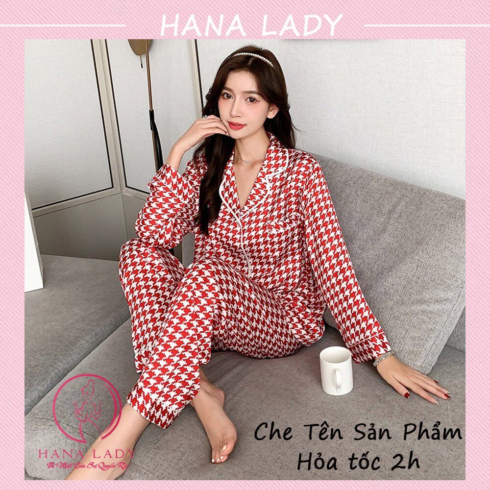 Đồ ngủ pijama lụa mềm mại cao cấp - Đồ bộ mặc nhà sọc caro sang chảnh PJ535