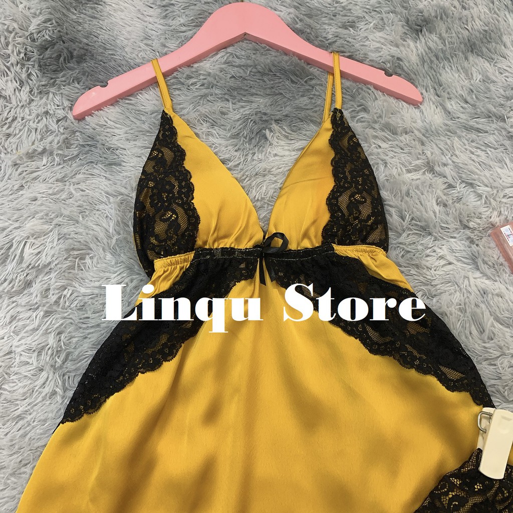 Đồ ngủ nữ  FREESHIP️️  Đồ ngủ nữ sexy lụa satin phối ren mềm mịn Freesize dưới 60kg - Linqu Sleepwear