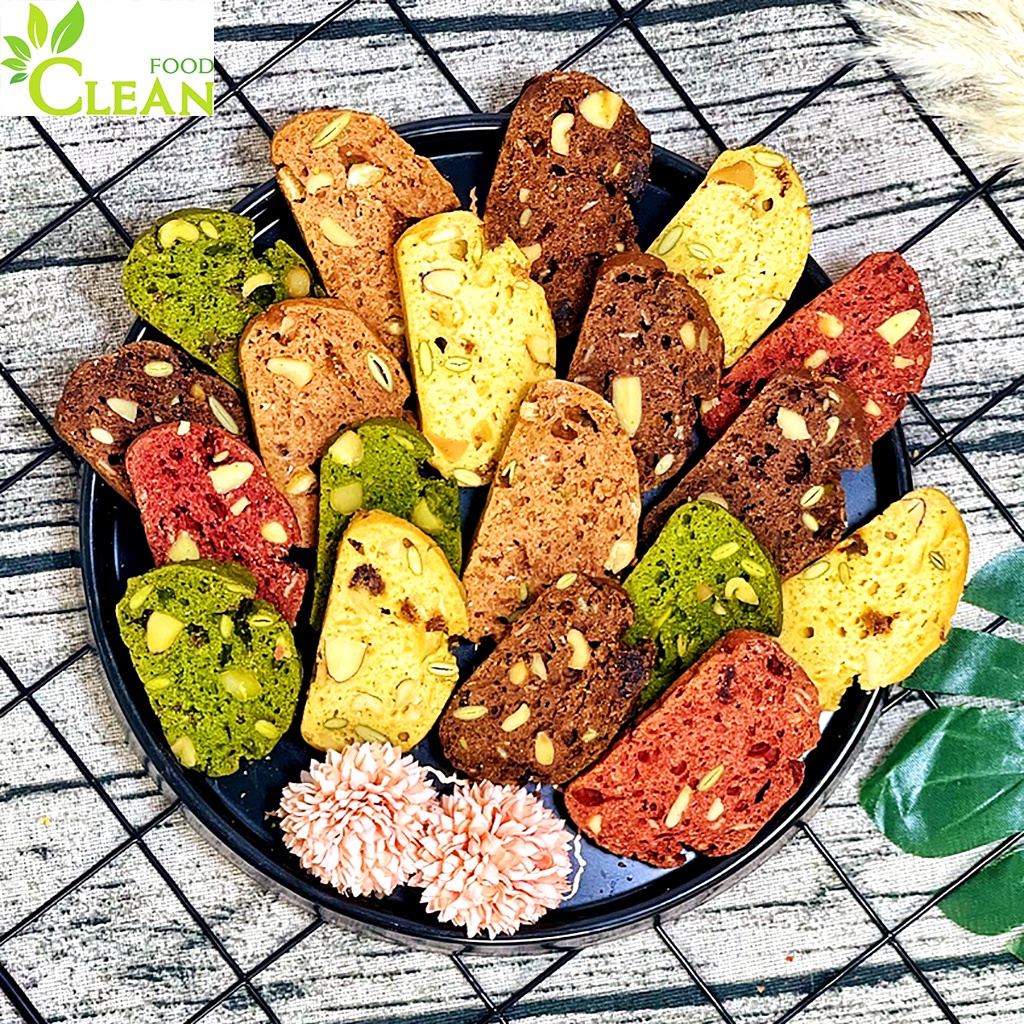 Bánh ăn kiêng mix 5 vị Biscotti ngũ cốc nguyên cám giảm cân tiểu đường CleanFood 500g, bánh quy ăn kiêng healthy, keto | BigBuy360 - bigbuy360.vn