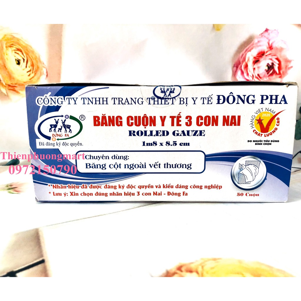 Gạc cuộn y tế 3 Con Nai Đông Pha 5 cuộn - Băng cuộn y tế Đông Pha 1,8m x 8,5cm