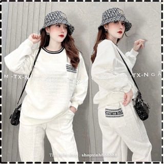 Set dior 3 món len xốp trắng viền chữ có mũ, set dior trắng dài có mũ cho nàng dạo phố