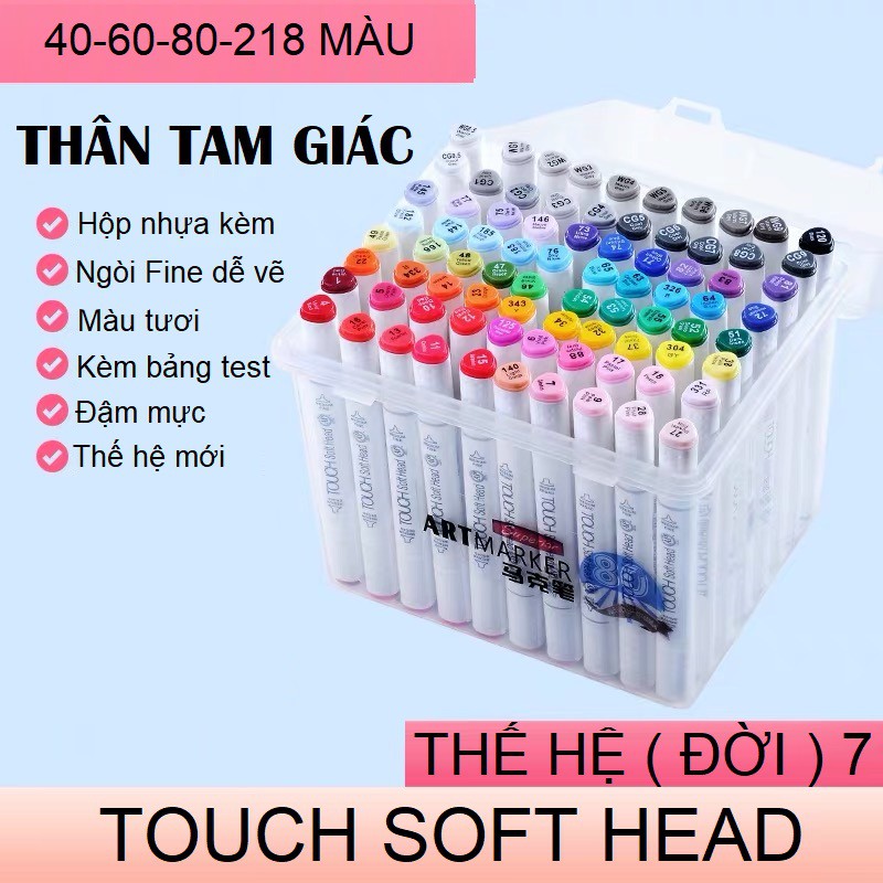 Màu marker Touch Soft Head đời 7 bút màu marker hộp nhựa 40/60/80/120/218 bút dạ màu vẽ cao cấp