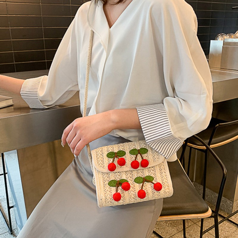 Túi đeo chéo đan lát hình quả cherry | BigBuy360 - bigbuy360.vn