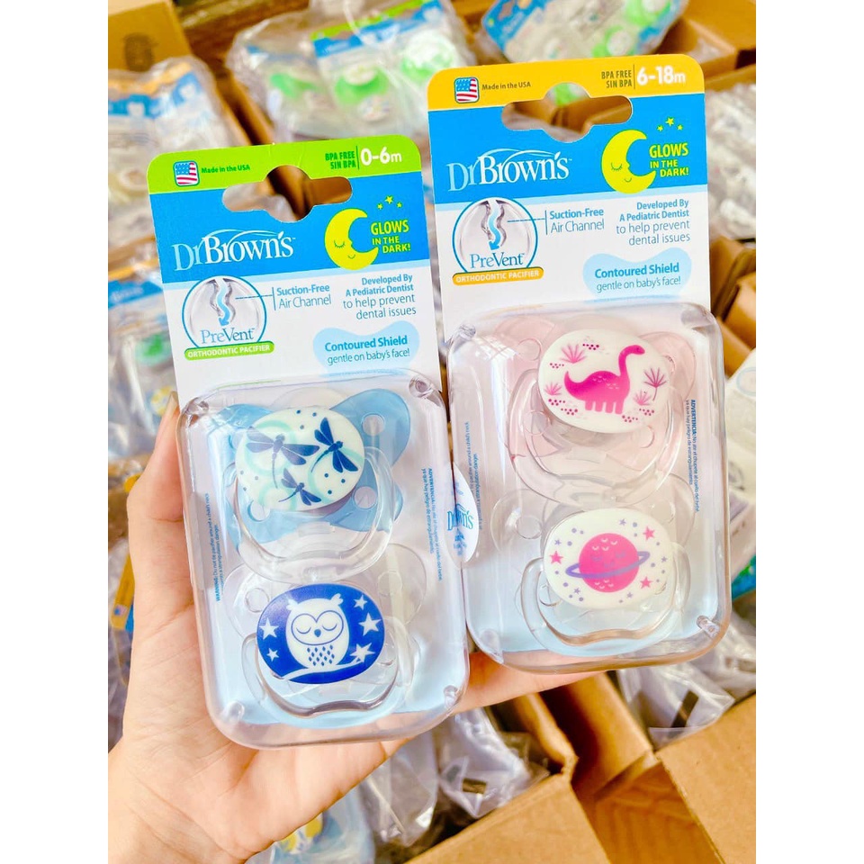 SET 2 TY NGẬM PREVENT DR BROWN'S CHO BÉ TỪ 0-6 THÁNG GIAO MÀU NGẪU NHIÊN CHO BÉ TRAI HAY GÁI