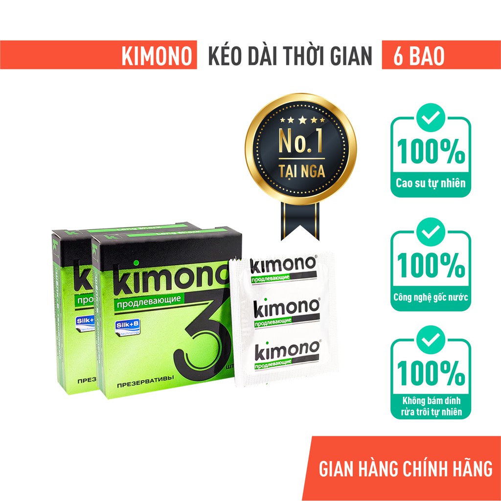 Bao Cao Su Kimono  0.03mm Green Kéo Dài Siêu Mỏng 6 Cái