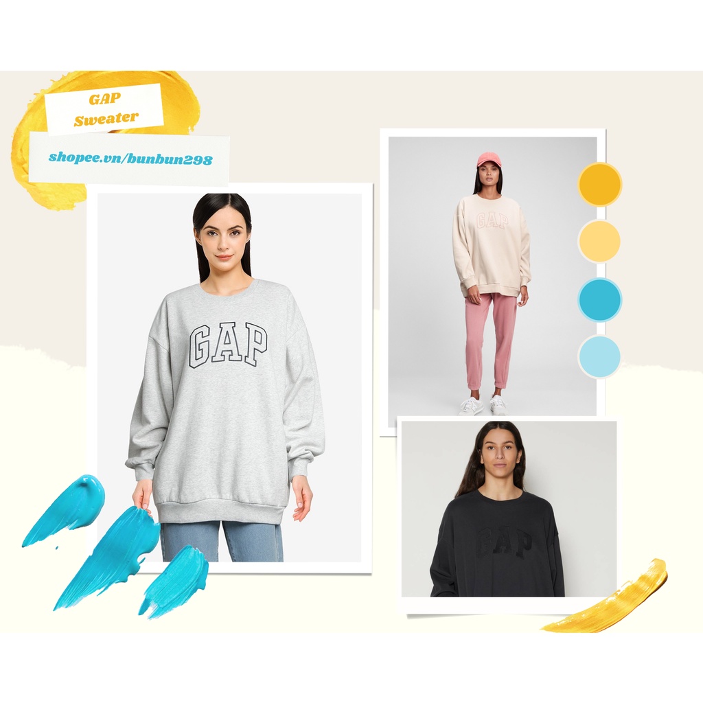 Áo Nỉ Dài Tay Logo GAP Unisex Basic Sweater Cặp Đôi Nam Nữ Form Rộng Oversized