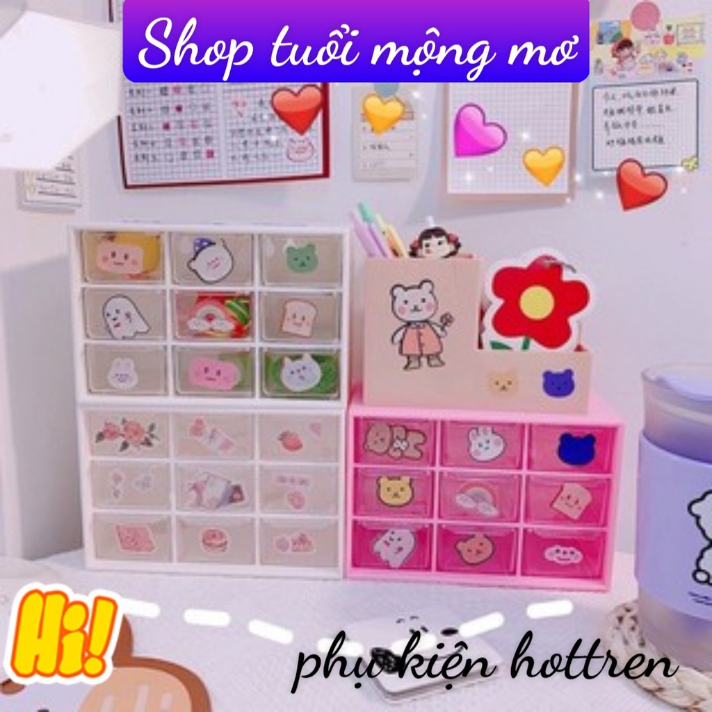 (TẶNG STICKER) Tủ Mini 9 Ngăn Kéo Để Bàn, Treo Tường Đựng Phụ Kiện Mỹ Phẩm Tiện Lợi Kệ Nhựa 9 Ô Đa Năng