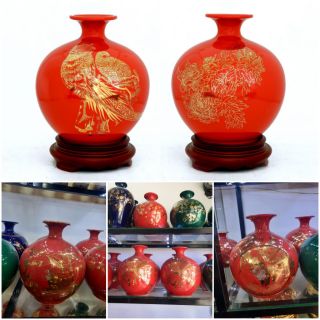 Cặp bình hút lộc Chim công- Mẫu đơn size 22, 28, 30,35. Hợp mệnh Hỏa .Tặng kèm chân đế