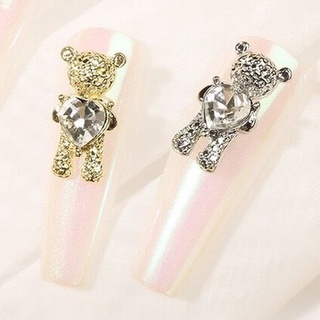 Charm Gấu Đá Ôm Tim Đá Trắng Cao Cấp Đính Móng
