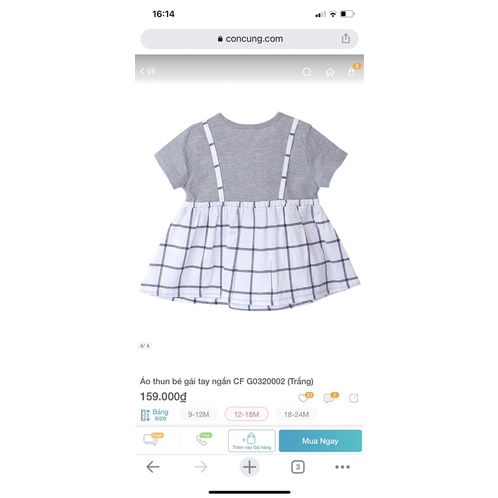 [SIZE 9M] Áo váy babydoll bé gái hàng xuất xịn