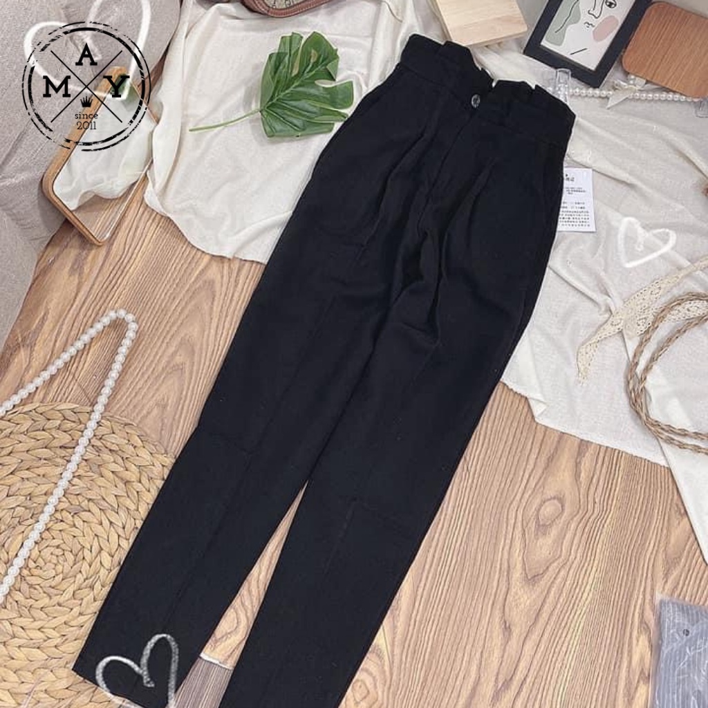 Quần Baggy Cạp Bèo Màu Đen MAY.SINCE2011 Thiết Kế Dáng Suông Chất Liệu Cotton Co Giãn Thoải Mái Bền Màu MAS03-0078