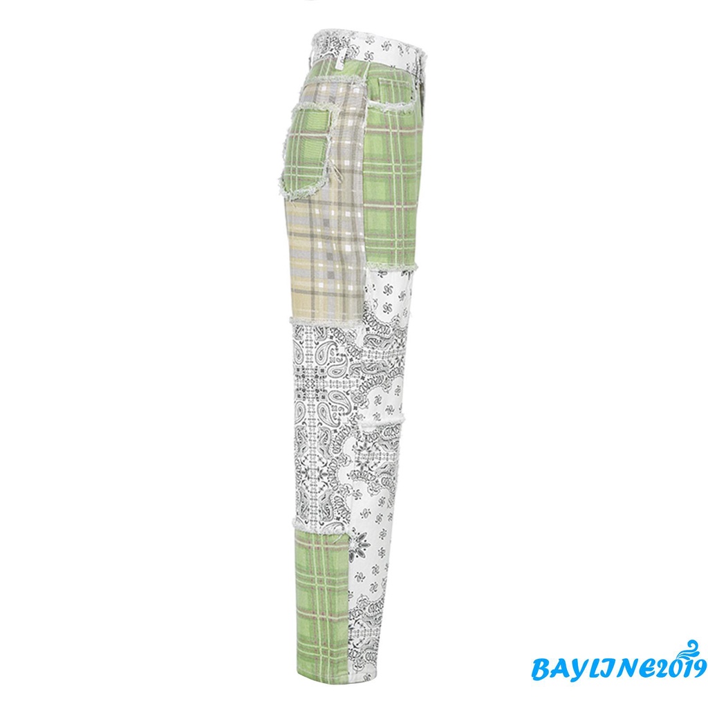 Quần jean dài họa tiết caro cá tính hợp thời trang cho nữ