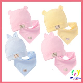 Set mũ và khăn yếm tam giác quàng cổ cotton mềm mịn ngộ nghĩnh đáng yêu dành cho bé