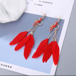 Bông Tai Lông Vũ Đỏ Con Chim