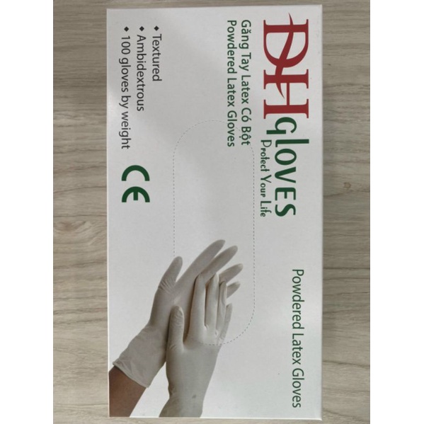 Găng tay cao su y tế có bột DH Gloves găng tay latex cao su thiên nhiên dùng trong spa thẩm mỹ, nha khoa, phun xăm