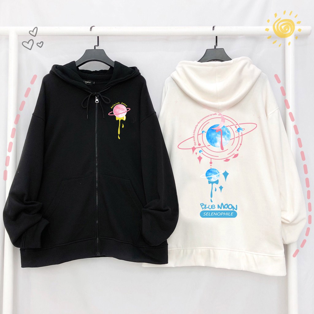 Áo khoác hoodie Chui hoặc Dây kéo form rộng BLUE MOON Unisex ulzzang (ẢNH THẬT) (AHD005) | BigBuy360 - bigbuy360.vn